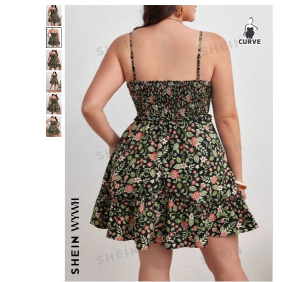 Plus Size Allover Floral Print Ruffle Hem Cami Dress, 3X - Picture 2 of 6